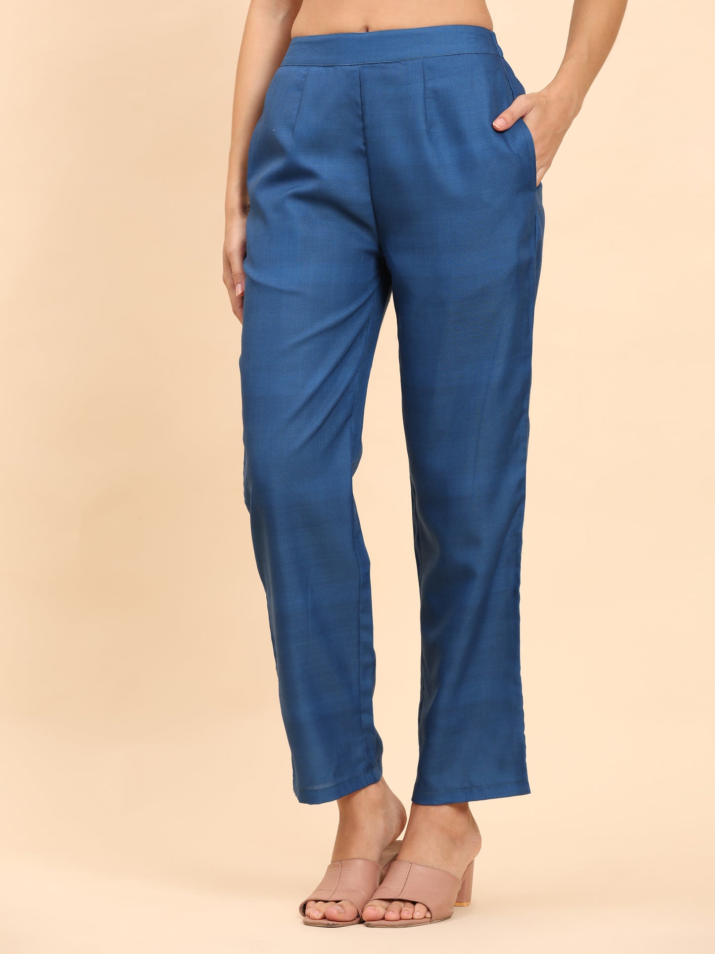 Noia Indigo Sleeveless Shawl Collared Top with Trousers