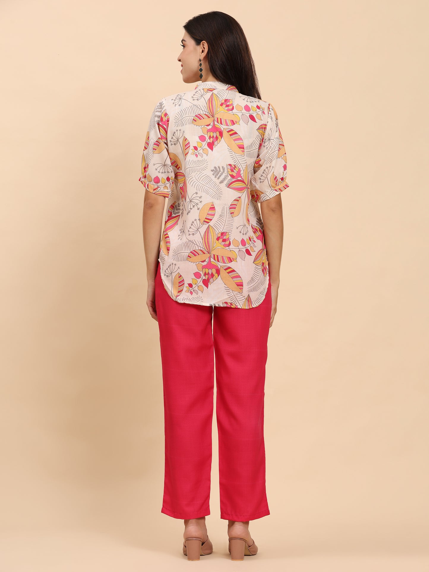 Noia Yellow & Multi Abstract Floral Short Sleeve Top with Trousers