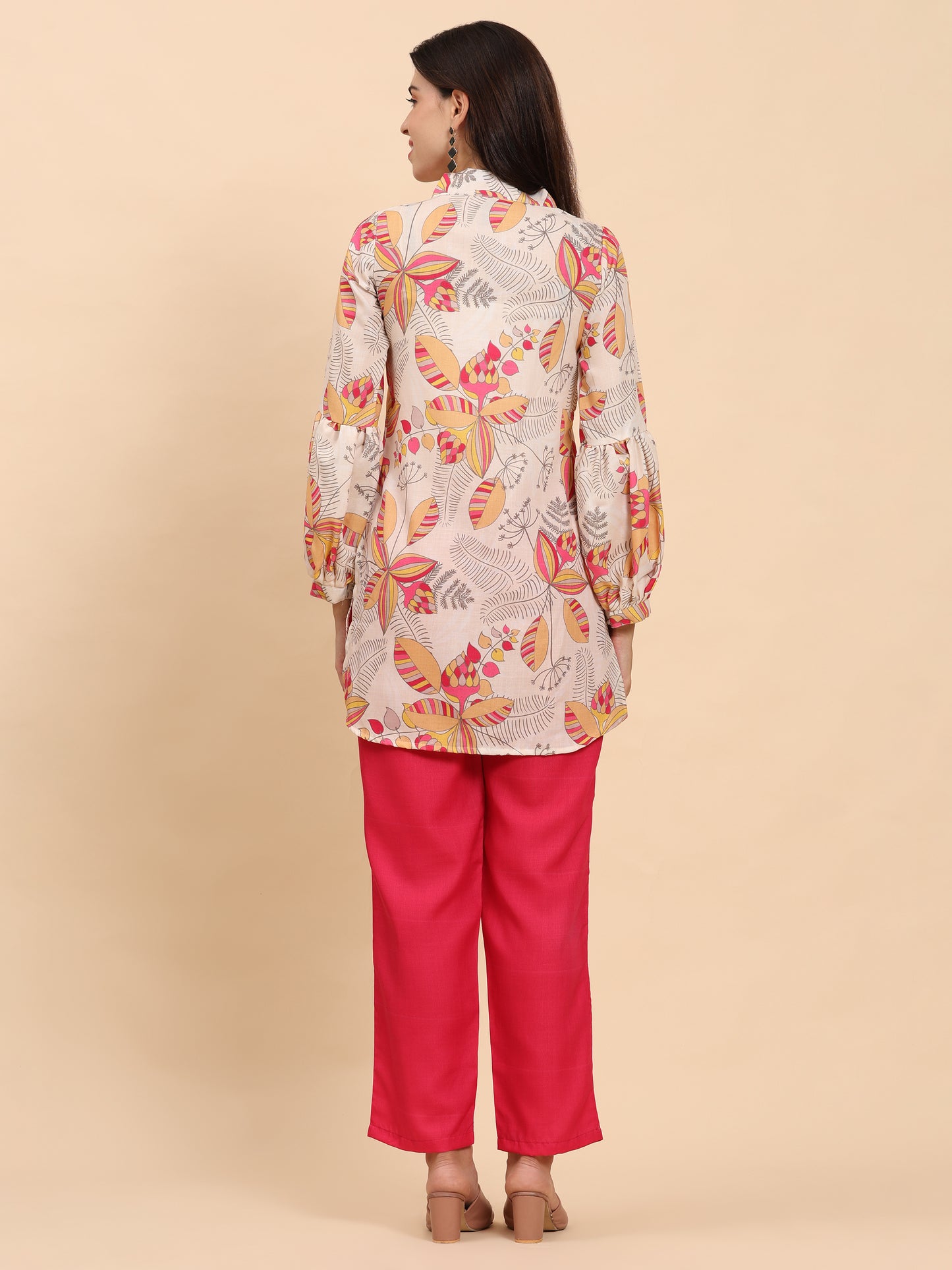 Noia Yellow & Multi Abstract Floral V Necked Top with Trousers