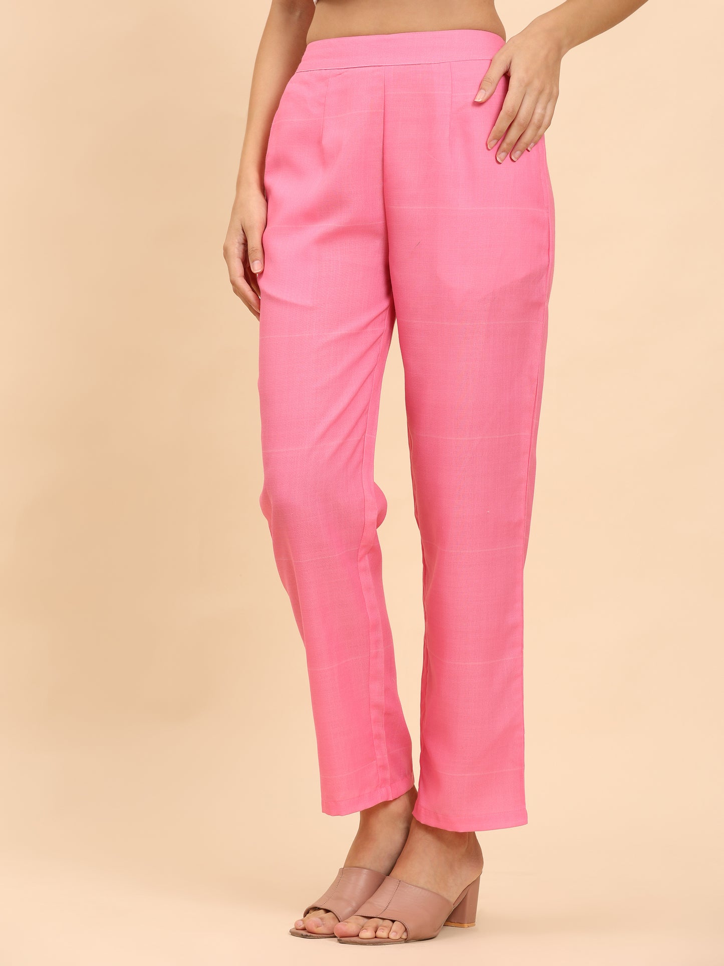 Noia Pink Multi Abstract Sleeveless Peplum Top with Trousers