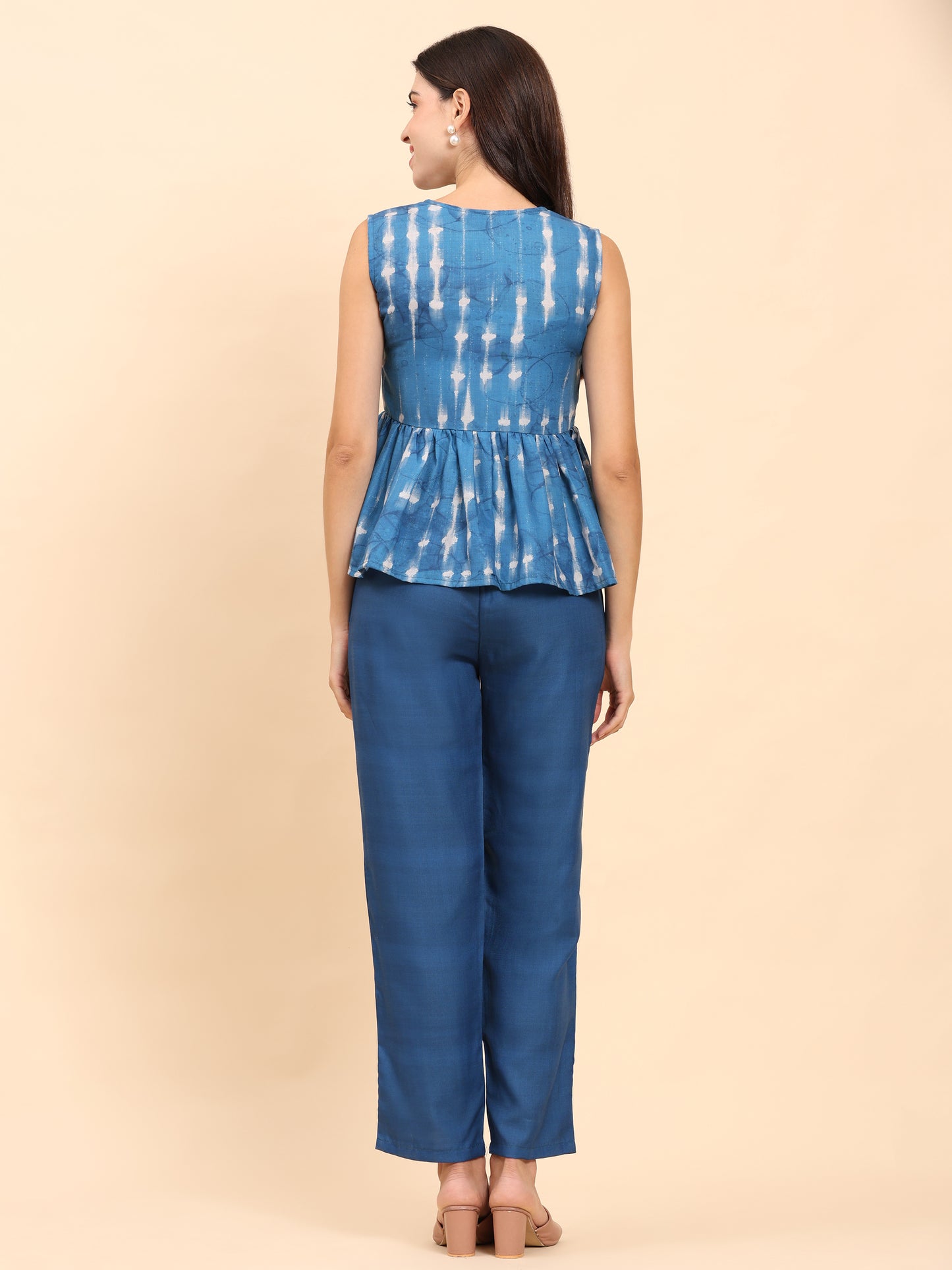 Noia Indigo Sleeveless Peplum Top with Trousers