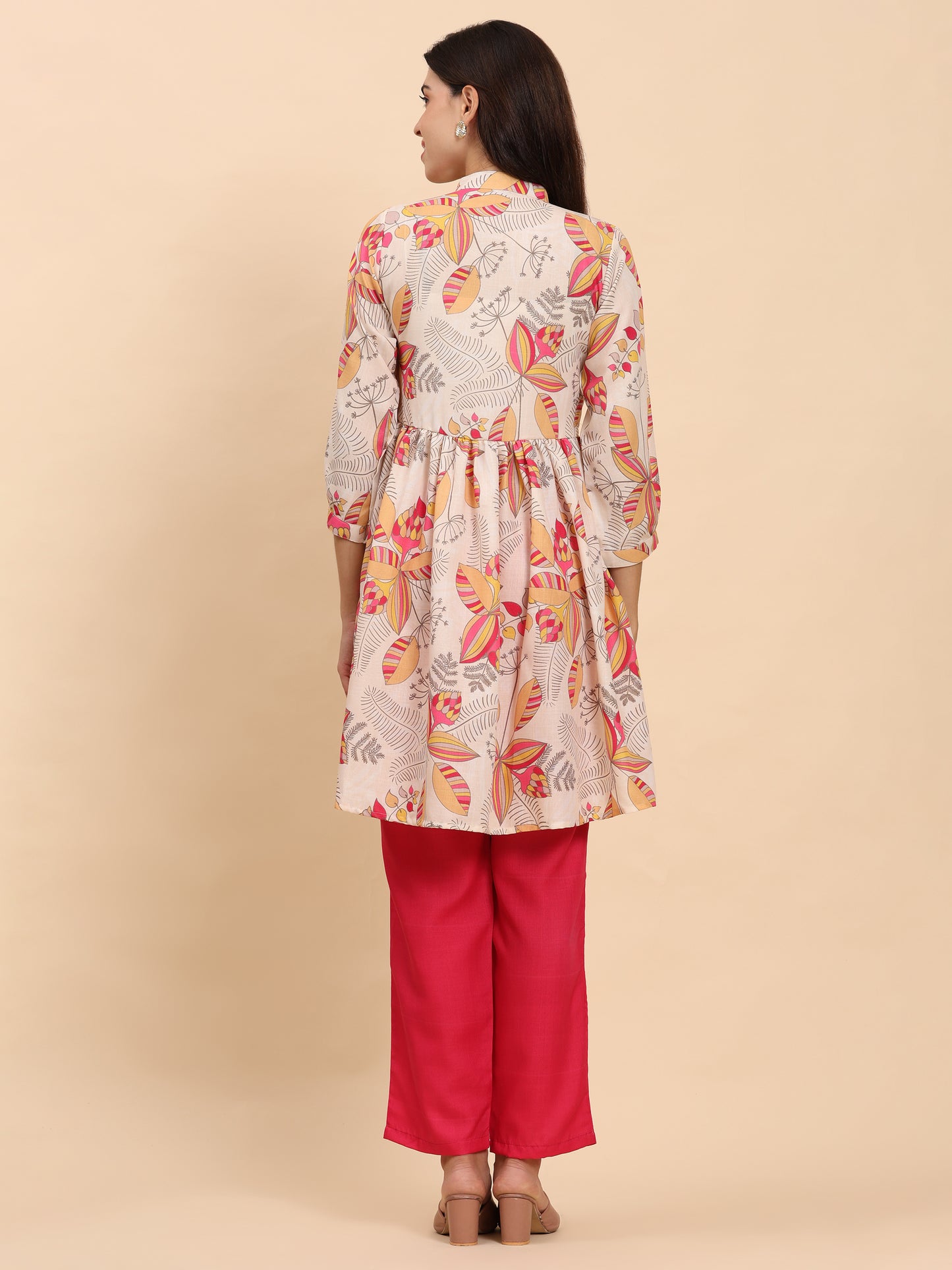 Noia Yellow & Multi Abstract Floral Long Sleeved V-Neck Top with Trousers