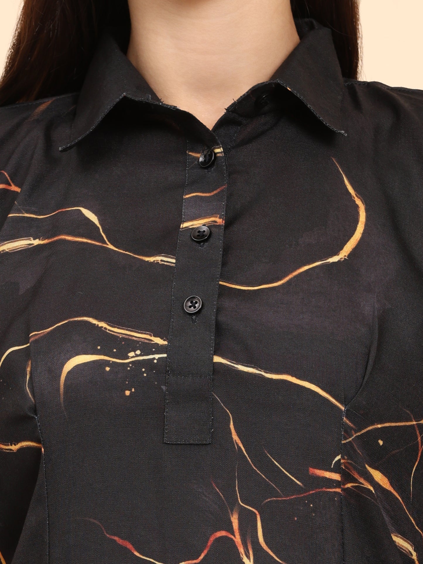 Noia Black & Gold Abstract Shirt Collared Top with Trousers