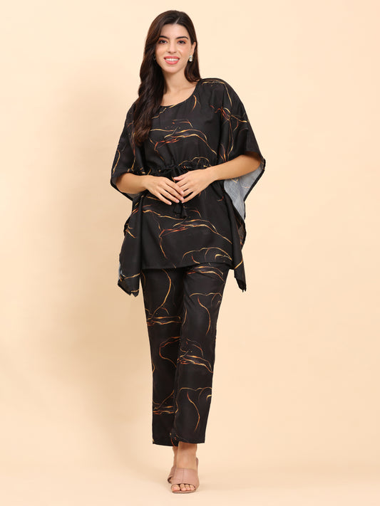 Noia Black & Gold Abstract Kaftan Top with Trousers