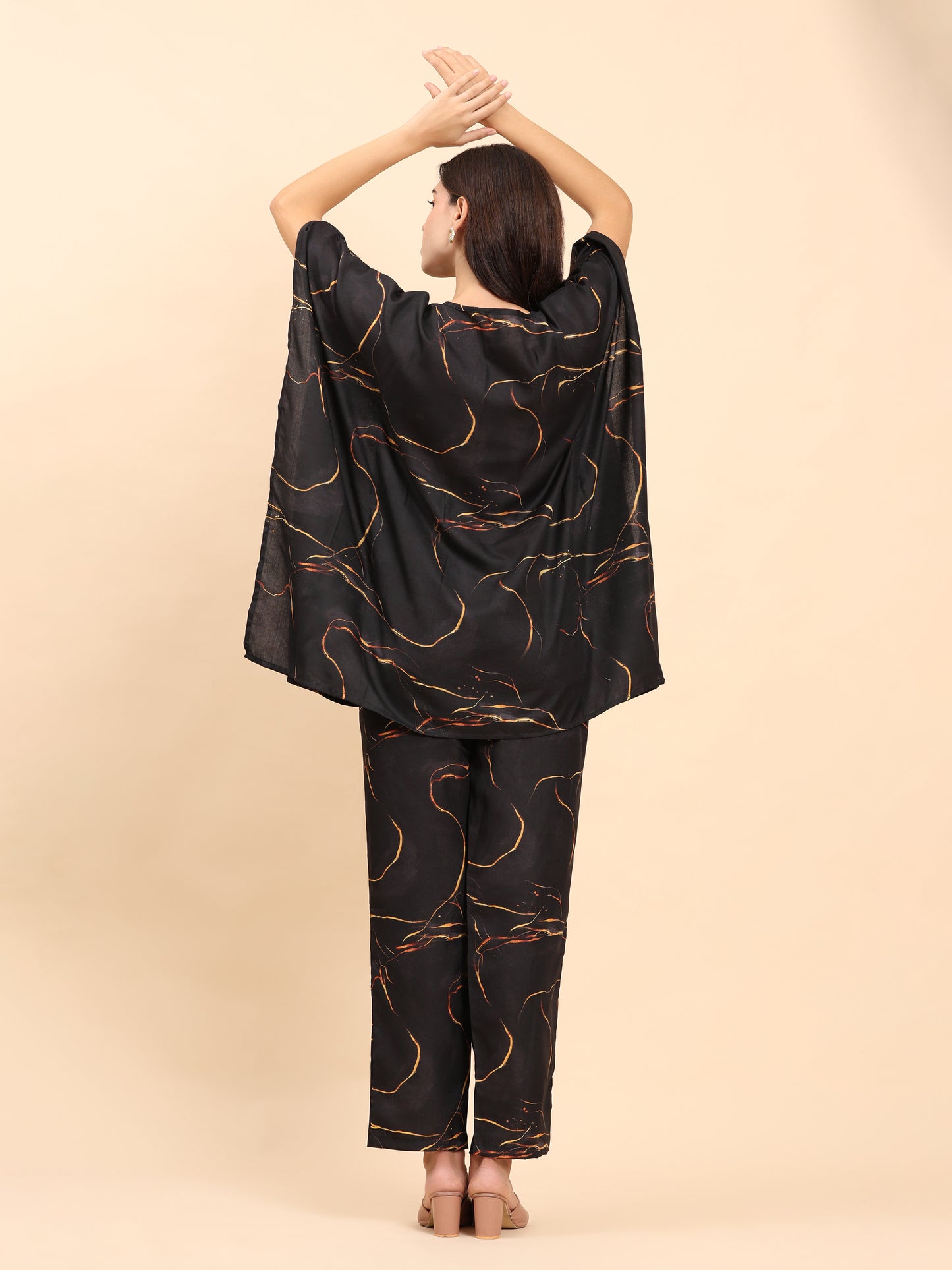 Noia Black & Gold Abstract Kaftan Top with Trousers