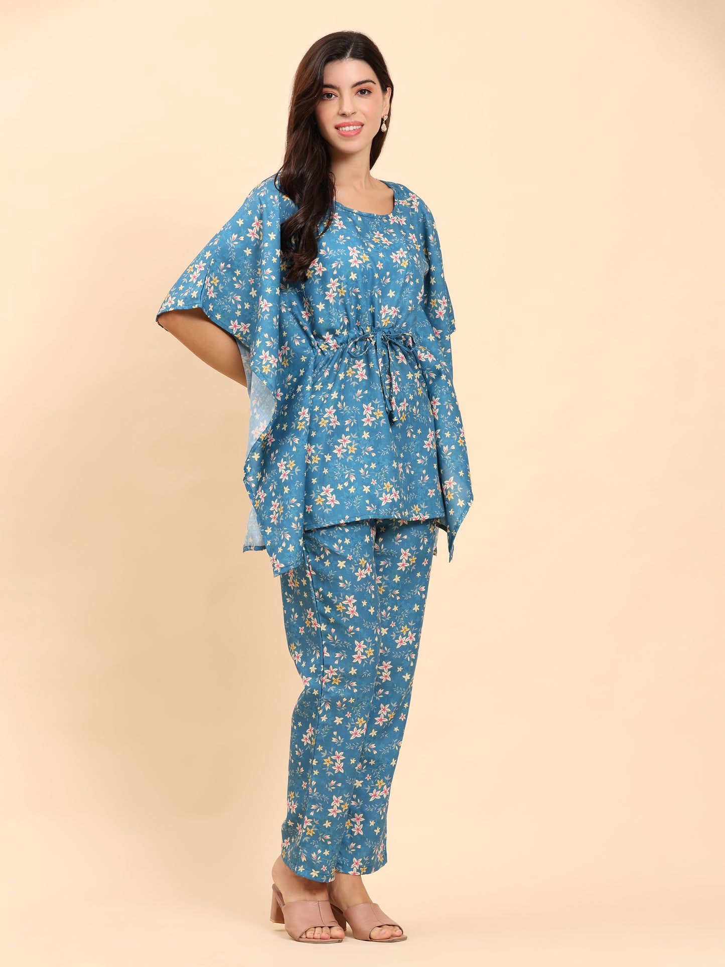 Noia Green & Yellow Floral Ditsy Kaftan Top with Trousers