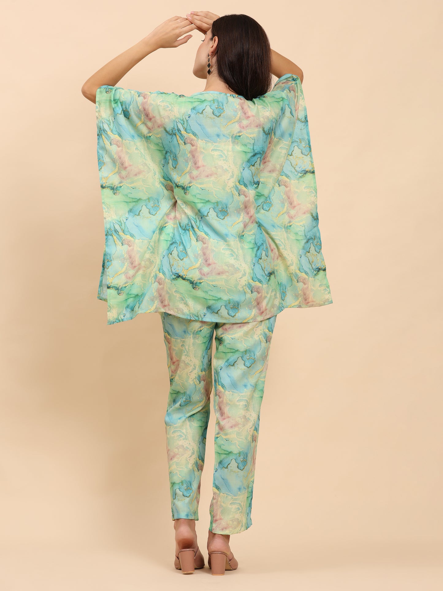 Noia Green & Gold Abstract Kaftan Top with Trousers