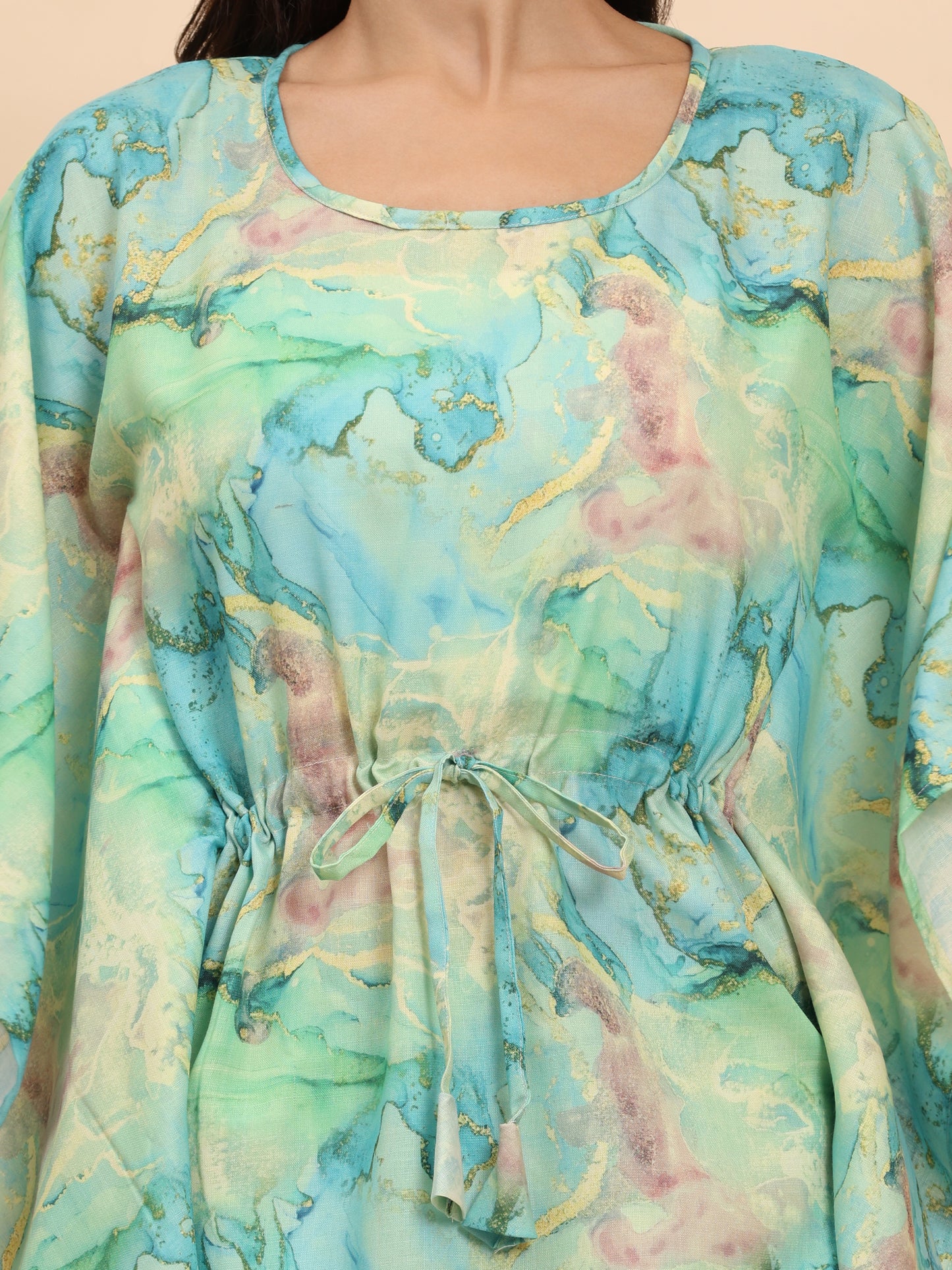 Noia Green & Gold Abstract Kaftan Top with Trousers