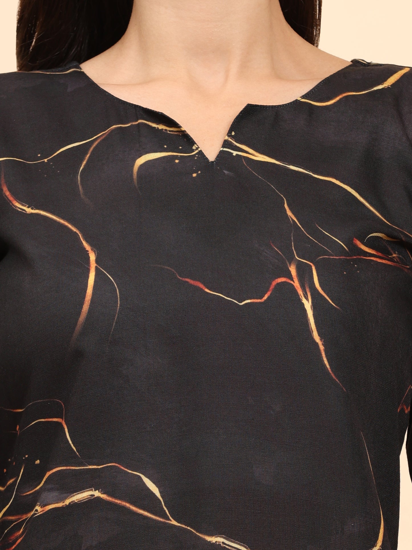 Noia Black & Gold Abstract Round Neck Top with Trousers